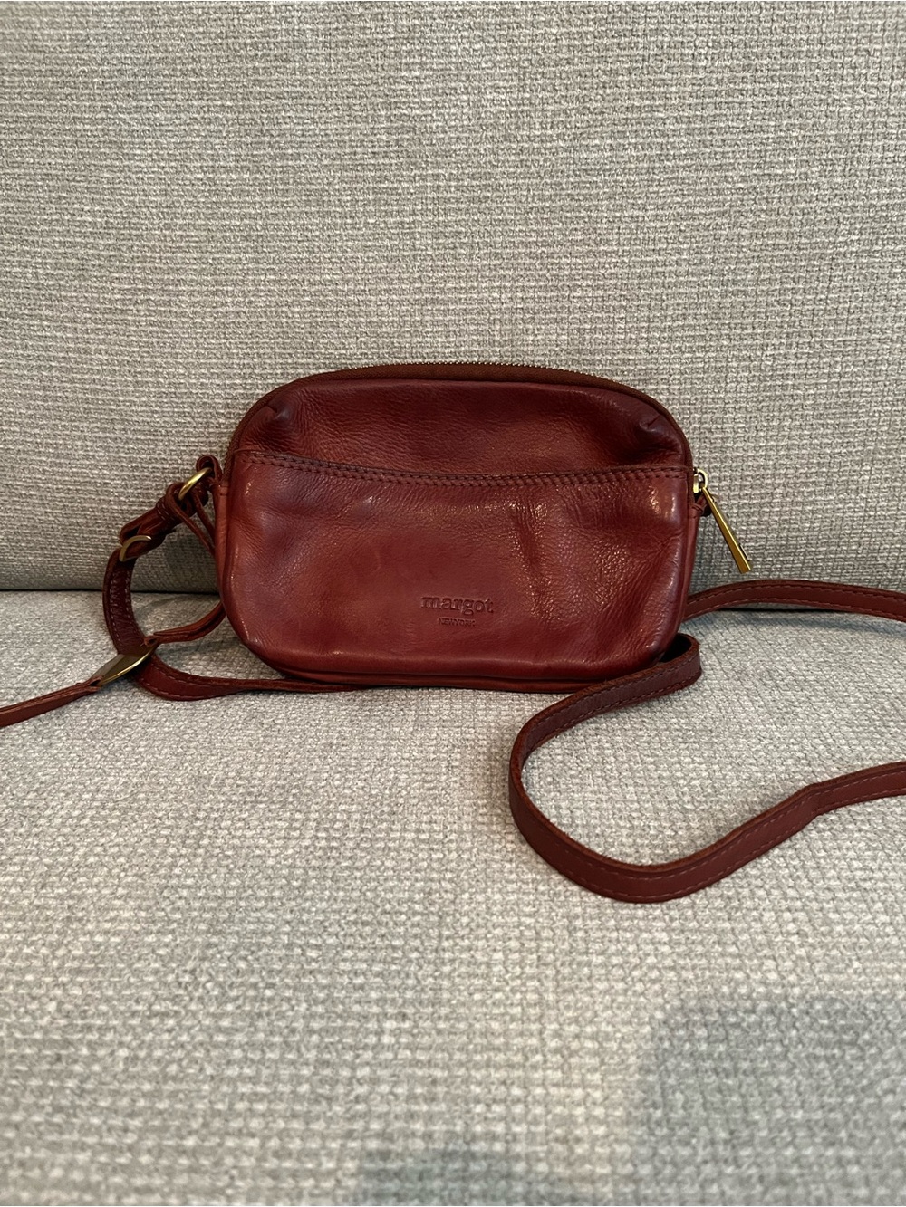 margot Leather Crossbody Bag in Distressed Burgundy
